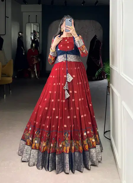 Tanira Ynf5031 Poly Cotton Kalamkari Print With Zari Weaving Work Gown With Koti Wholesale Market In Surat